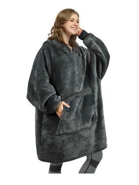 Catalonia Oversized Sherpa Hoodie Blanket 38x80 Gray Wearable Blanket